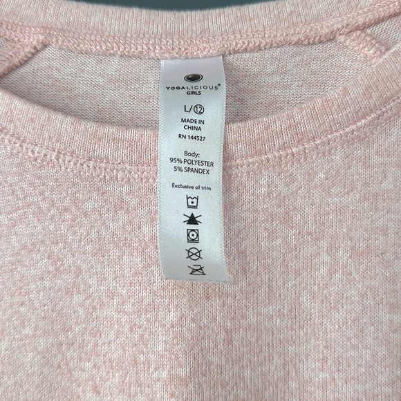 Yogalicious Girls Long Sleeve Tie-Front Heather Pink Sweater, Size L (Girls 12) - Picture 3 of 4